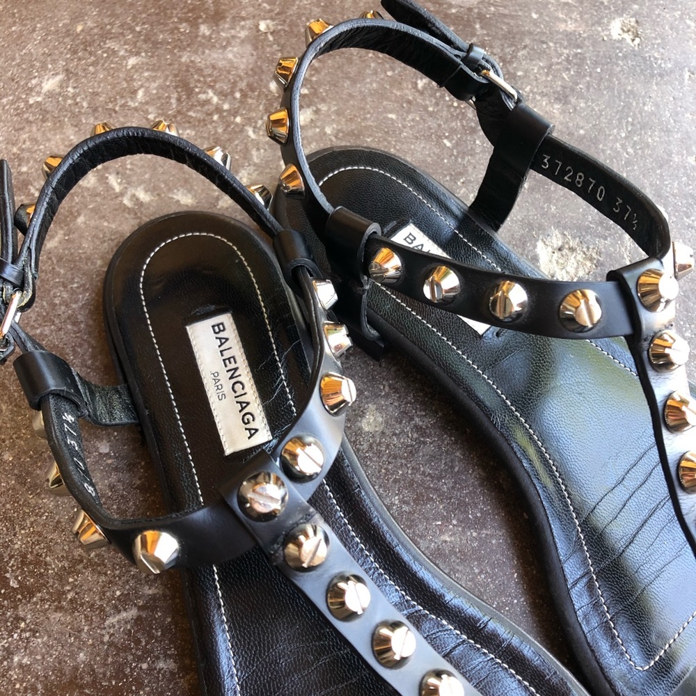 Balenciaga Black Studded Thong Sandal - Picture 3 of 7